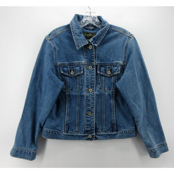VINTAGE Eddie Bauer Jacket Small Trucker Motorcycle Denim Button Up - Picture 1 of 10
